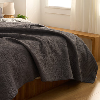Dark Charcoal Embossed Quilt Set