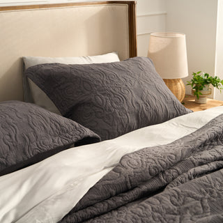 Dark Charcoal Embossed Quilt Set