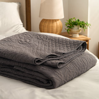 Dark Charcoal Embossed Quilt Set