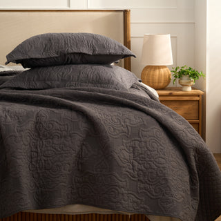 Dark Charcoal Embossed Quilt Set