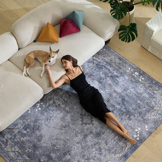 Waterproof Classic Navy Persian Lightweight Rug