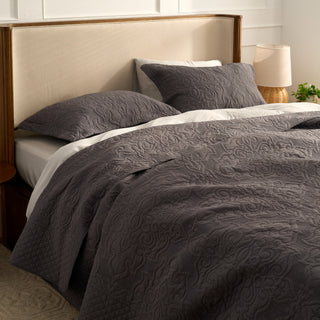Dark Charcoal Embossed Quilt Set