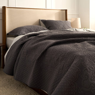 Dark Charcoal Embossed Quilt Set