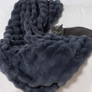 Plush Faux Rabbit Fur Throw Blanket