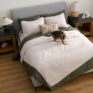 FURFREE Dotted Pattern Quilt Set - Pet Hair Repellent for Families with Dogs/Cats