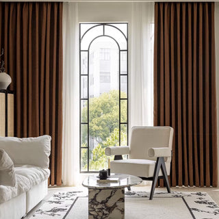 Vintage Luxurious Chenille Herringbone Pattern Sun Block Scratch-Resistant Window Curtain