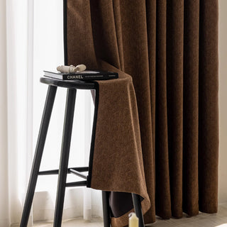 Vintage Luxurious Chenille Herringbone Pattern Sun Block Scratch-Resistant Window Curtain