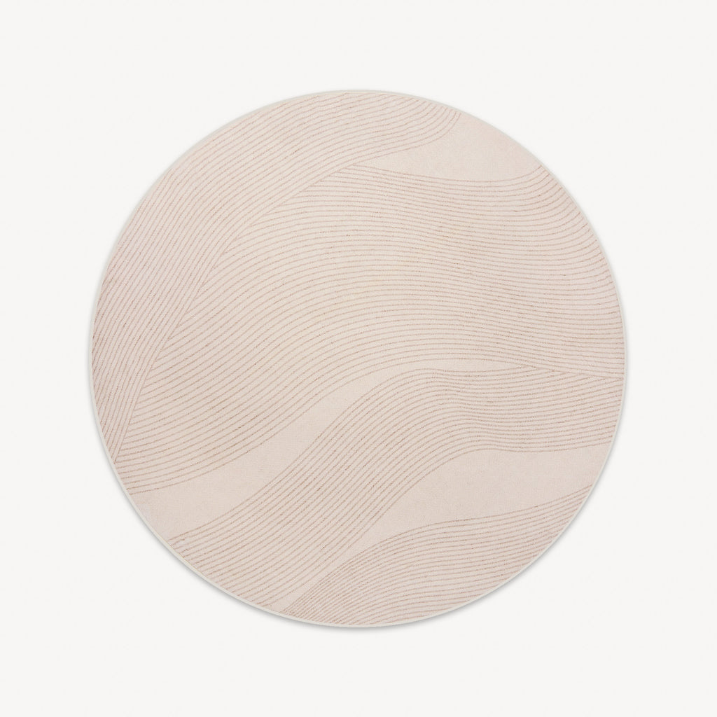 Easy Clean Rug Sand Wave Pattern Round Spillproof Pet-Friendly Modern ...
