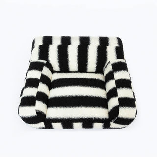 Bold Striped Faux Lambswool Wide Armrest Dog & Cat Sofa Bed