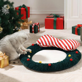 Christmas Bow Wreath Cozy Decor Support Pillow Dog & Cat Bed