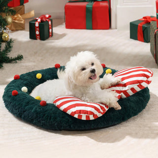 Christmas Bow Wreath Cozy Decor Support Pillow Dog & Cat Bed