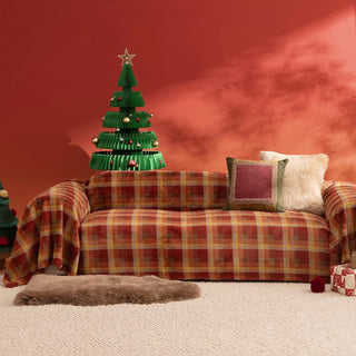 Christmas Classic Plaid Plush Sofa Cover Cozy Festive Holiday Design for Your Living Room