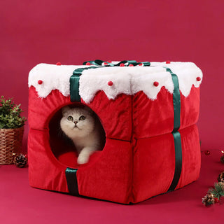 Christmas Gift Box Warm Sleeping Semi-Enclosed Cave Dog & Cat Bed