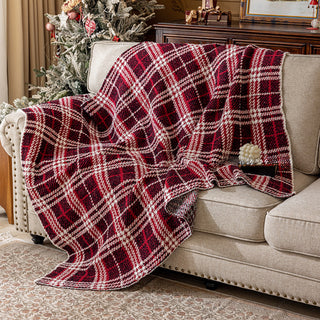 Classic Buffalo Plaid Sherpa Throw Red & White Checkered Design with Soft Lining for Cozy Comfort