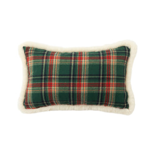 Classic Christmas Sherpa-Lined Throw Pillow Classic Plaid Tartan Design for Cozy Holiday Decor