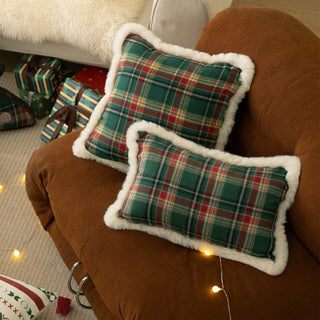 Classic Christmas Sherpa-Lined Throw Pillow Classic Plaid Tartan Design for Cozy Holiday Decor