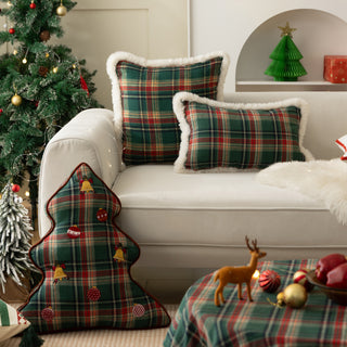 Classic Christmas Sherpa-Lined Throw Pillow Classic Plaid Tartan Design for Cozy Holiday Decor