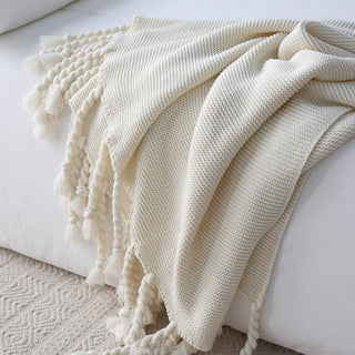 Cozy Chunky Knitted Tassel Throw Blanket