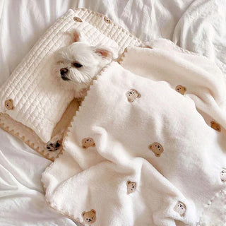 Cozy Embroidered Cotton Pet Pillow Quilt Bed Set