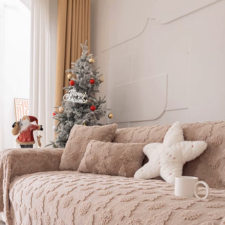 3D Christmas Tree Pattern Sofa Cover Plush Fabric with Cozy Concave-Convex Texture