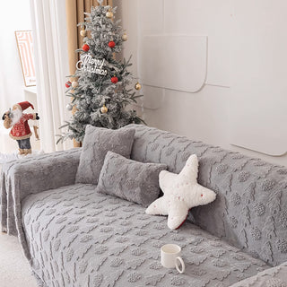 3D Christmas Tree Pattern Sofa Cover Plush Fabric with Cozy Concave-Convex Texture