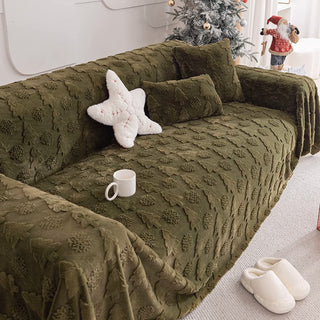 3D Christmas Tree Pattern Sofa Cover Plush Fabric with Cozy Concave-Convex Texture