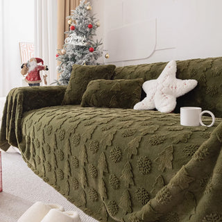 3D Christmas Tree Pattern Sofa Cover Plush Fabric with Cozy Concave-Convex Texture