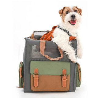 Dual-Color Breathable Waterproof Canvas Outdoor Pet Carrier Backpack