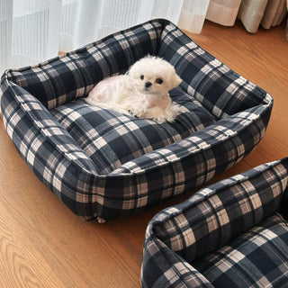 Durable Black Plaid Warm Full Surround Support Dog & Cat Bed