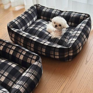 Durable Black Plaid Warm Full Surround Support Dog & Cat Bed