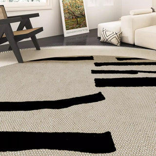 Easy Clean Rug Abstract Lines Round Spillproof Pet Friendly Modern Living Room Round Rug