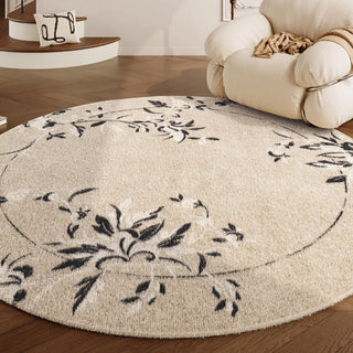 Easy Clean Rug Blossom Elegance Spillproof Pet-Friendly Modern Living Room Plush Round Rug