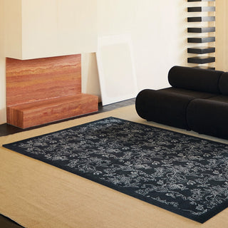 Easy Clean Rug Charcoal Floral-Patterned Spillproof Pet-Friendly Living Room Large Area Rug