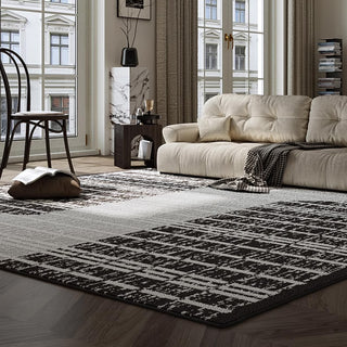 Easy Clean Rug Checkered Contrast Texture Spillproof Pet Friendly Patterned Bedroom Living Room Area Rug