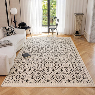 Easy Clean Rug Classic Black and White Medallion Spillproof Pet-Friendly Boho Living Room Large Area Rug