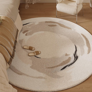 Easy Clean Rug Earthy Abstract Tranquil Swirl Round Spillproof Pet-Friendly Modern Living Room Plush Round Rug