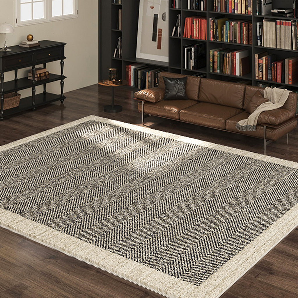 Easy Clean Rug Elegant Herringbone Spillproof Pet-Friendly Living Room ...