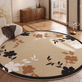 Easy Clean Rug Floral Elegance Round Spillproof Pet-Friendly Minimalist Living Room Round Rug