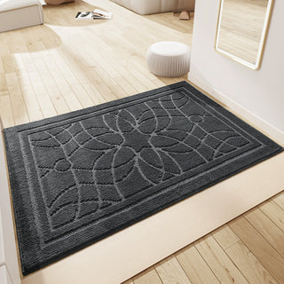 Easy Clean Rug Modern Embossed Floral Durable Non-Slip Pet-Friendly Indoor Area Outdoor Doormat