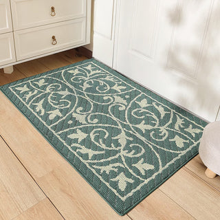 Easy Clean Rug Ornate Embossed Floral Durable Non-Slip Pet-Friendly Indoor Area Outdoor Doormat