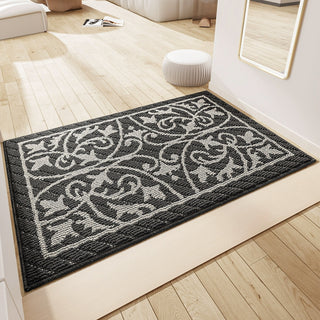 Easy Clean Rug Ornate Embossed Floral Durable Non-Slip Pet-Friendly Indoor Area Outdoor Doormat