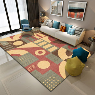 Easy Clean Rug Retro Geometric Spillproof Pet-Friendly Modern Living Room Area Rug