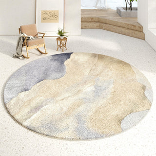 Easy Clean Rug Serene Abstract Round Spillproof Pet Friendly Modern Living Room Round Rug