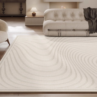 Easy Clean Rug Tranquil Wave Spillproof Pet-Friendly Minimalist Living Room Area Rug