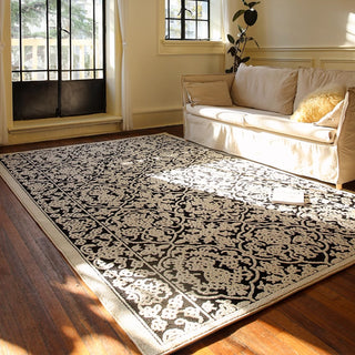 Easy Clean Rug White Damask Spillproof Pet-Friendly Living Room Large Area Rug