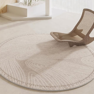 Easy Clean Rug Zen Garden Round Spillproof Pet-Friendly Modern Living Room Plush Round Rug - Wave Pattern Variant