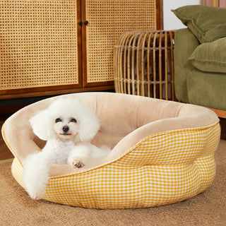 Extra Heightened Warm Surround Plaid Pet Bed Dog Calming Bed