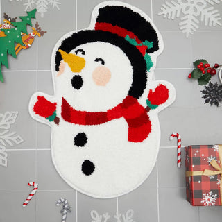 Festive Christmas-Themed Rug with Santa, Trees, and Snowmen for Holiday Cheer