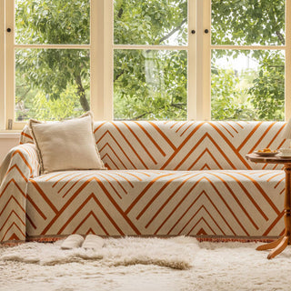 Geometric Rust Chevron Sofa Cover