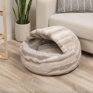 Luxury Marble Striped Cozy Semi-Enclosed Cave Dog & Cat Bed